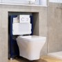 Wall Hung Rimless Toilet with Soft Close Seat, White Glass Pneumatic Flush Plate, 820mm Frame & Cistern - Austin