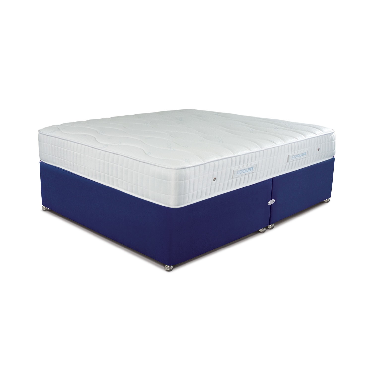 Photo of Sleepeezee double divan bed in plush navy with cooler pinnacle 1000 mattress