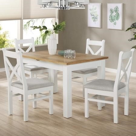 White & Oak Extendable Dining Set with 4 White Dining Chairs