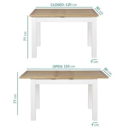 White & Oak Extendable Dining Set with 4 White Dining Chairs - Aylesbury