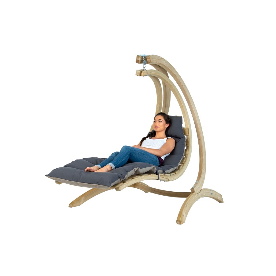 Outdoor Wooden Swing Lounger with Anthracite Grey Cushion