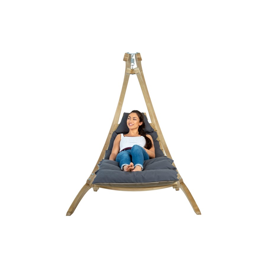Outdoor Wooden Swing Lounger with Anthracite Grey Cushion
