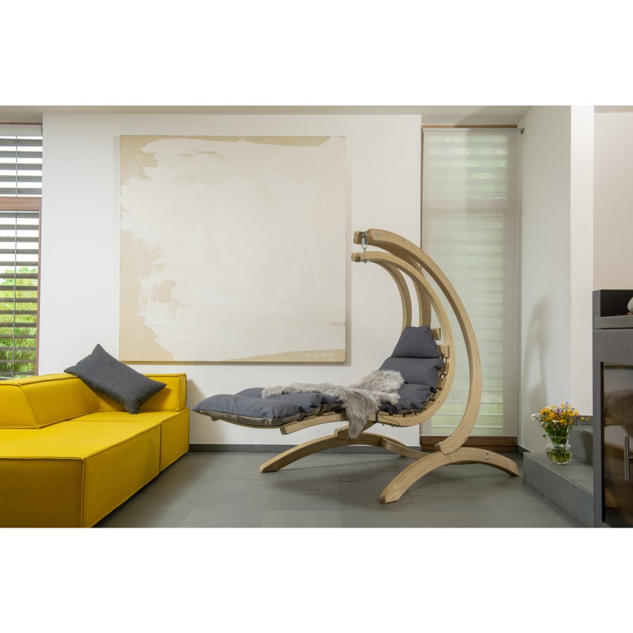 Outdoor Wooden Swing Lounger with Anthracite Grey Cushion