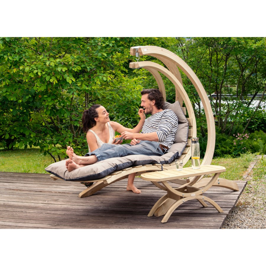 Outdoor Wooden Swing Lounger with Anthracite Grey Cushion