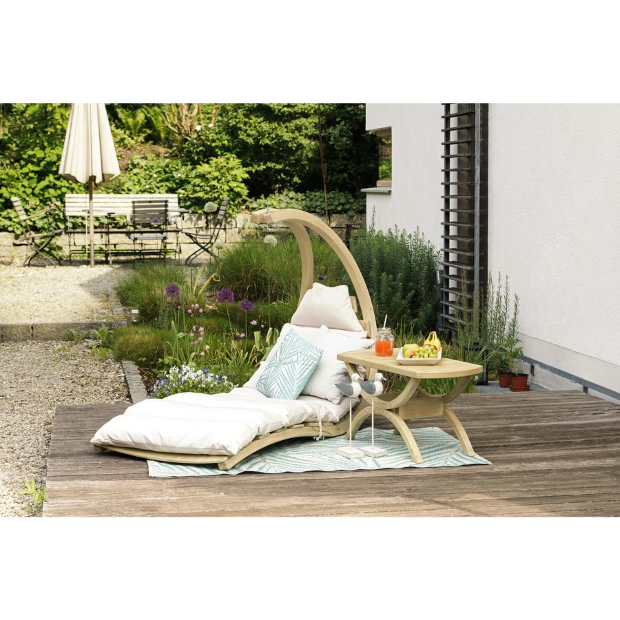 Outdoor Wooden Swing Lounger with Creme Cushion