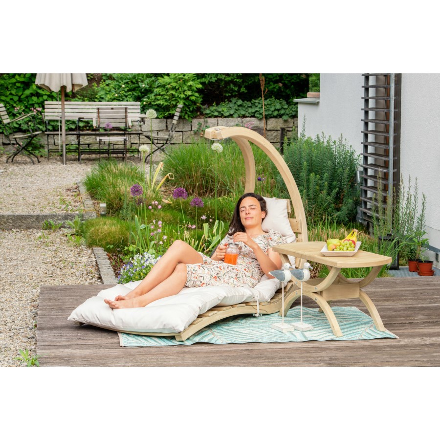 Outdoor Wooden Swing Lounger with Creme Cushion