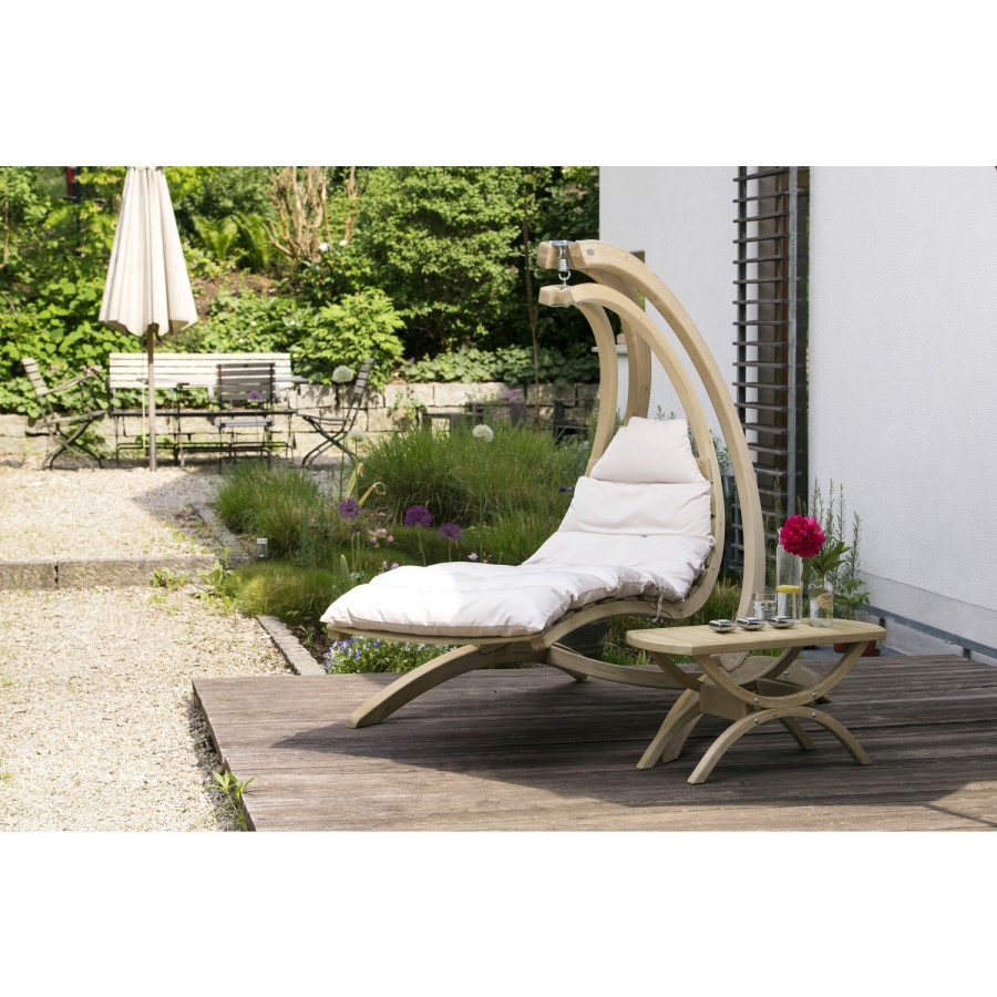 Outdoor Wooden Swing Lounger with Creme Cushion