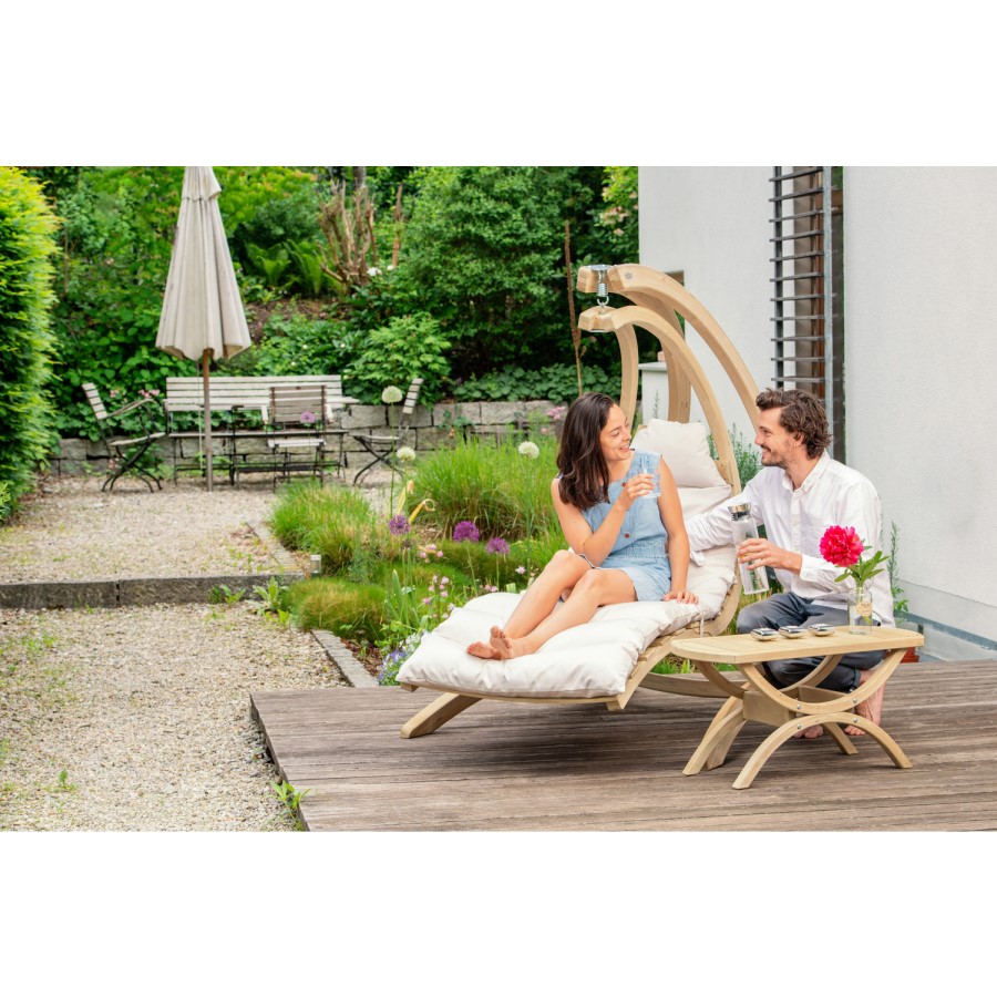 Outdoor Wooden Swing Lounger with Creme Cushion