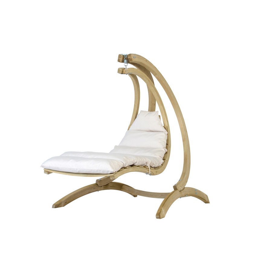 Outdoor Wooden Swing Lounger with Creme Cushion