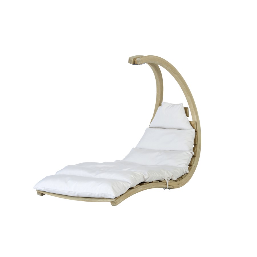 Outdoor Wooden Swing Lounger with Creme Cushion