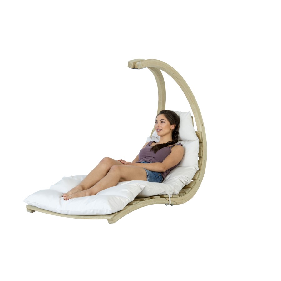 Outdoor Wooden Swing Lounger with Creme Cushion