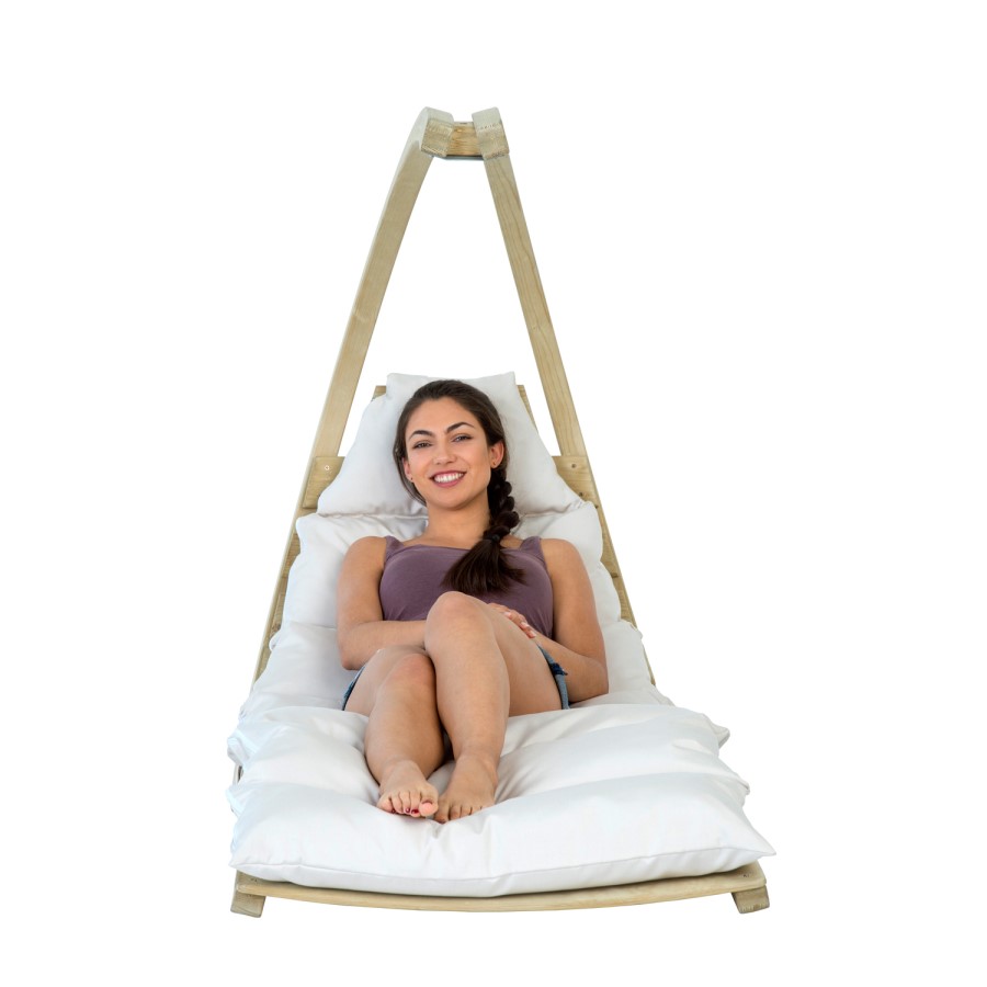 Outdoor Wooden Swing Lounger with Creme Cushion