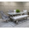 Grey Marble Dining Set with 180cm Table Velvet Chairs and Bench - Seats 6 - Vida Living Arianna