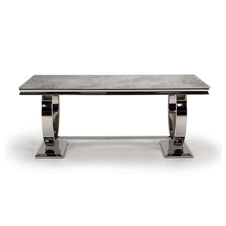 Grey Marble Dining Set with 180cm Table Velvet Chairs and Bench - Seats 6 - Vida Living Arianna