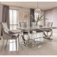 Grey Marble Dining Set with 180cm Table & Grey Velvet Chairs - Seats 4 - Arianna Grey Marble Dining Set with 180cm Table & Grey Velvet Chairs - Seats 4 - Arianna