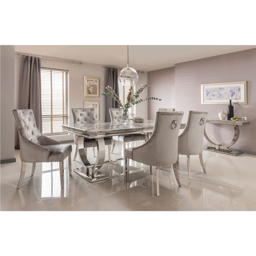 GRADE A1 - Arianna Grey Marble Dining Set with 200cm Table & 6 Velvet Chairs