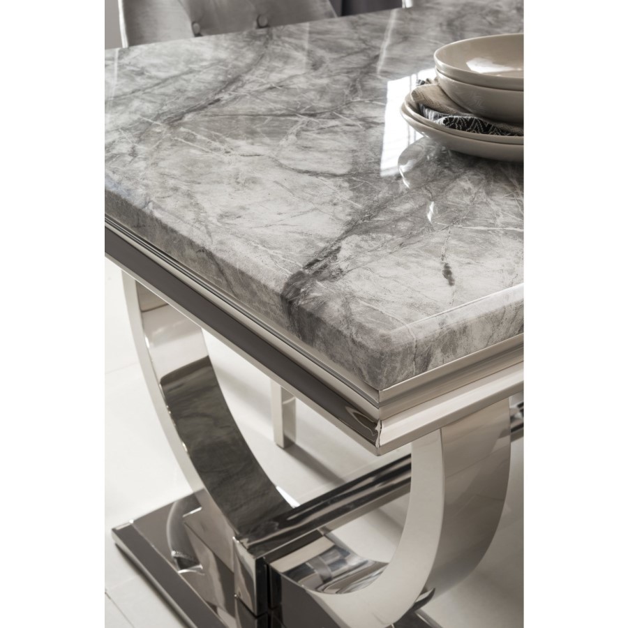 GRADE A1 - Arianna Grey Marble Dining Set with 200cm Table & 6 Velvet Chairs