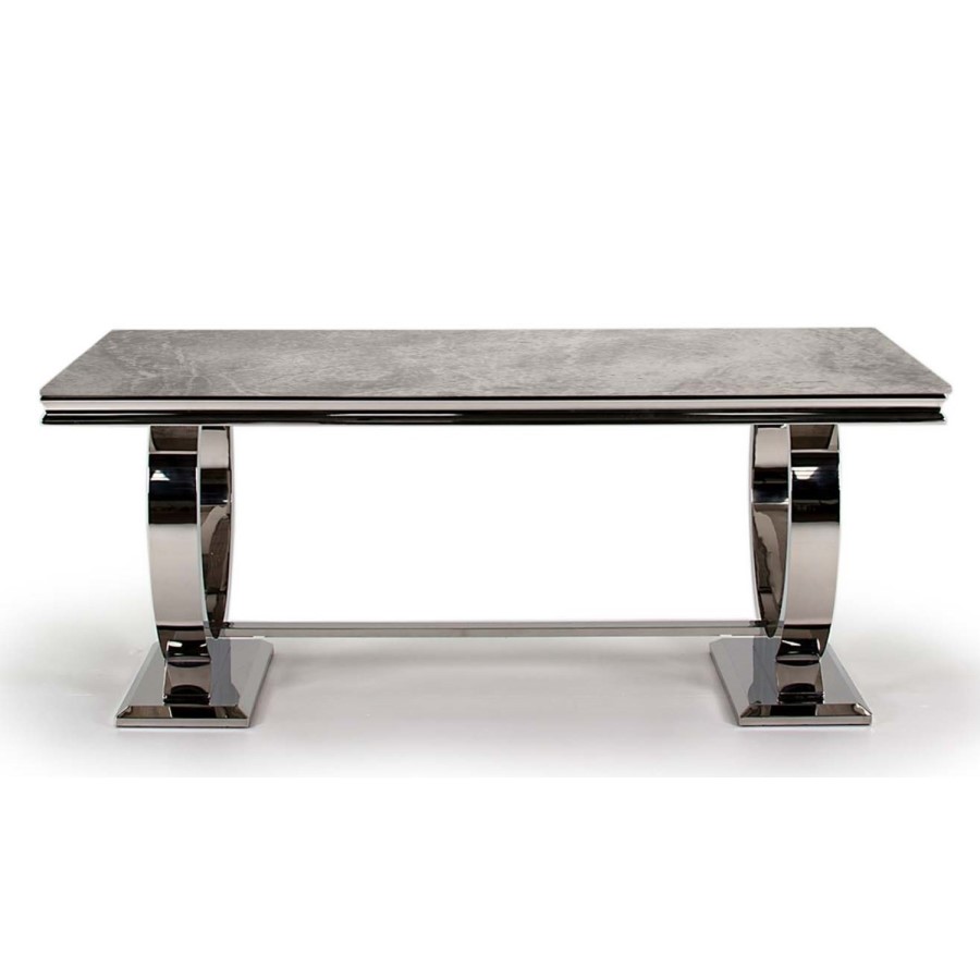 GRADE A1 - Arianna Grey Marble Dining Set with 200cm Table & 6 Velvet Chairs