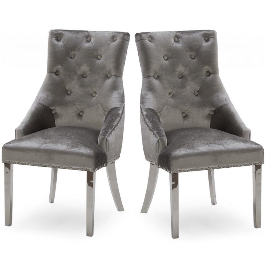 GRADE A1 - Arianna Grey Marble Dining Set with 200cm Table & 6 Velvet Chairs
