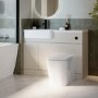 1100mm Beige Left Hand Toilet and Sink Unit with Square Toilet and Black Fittings - Bali