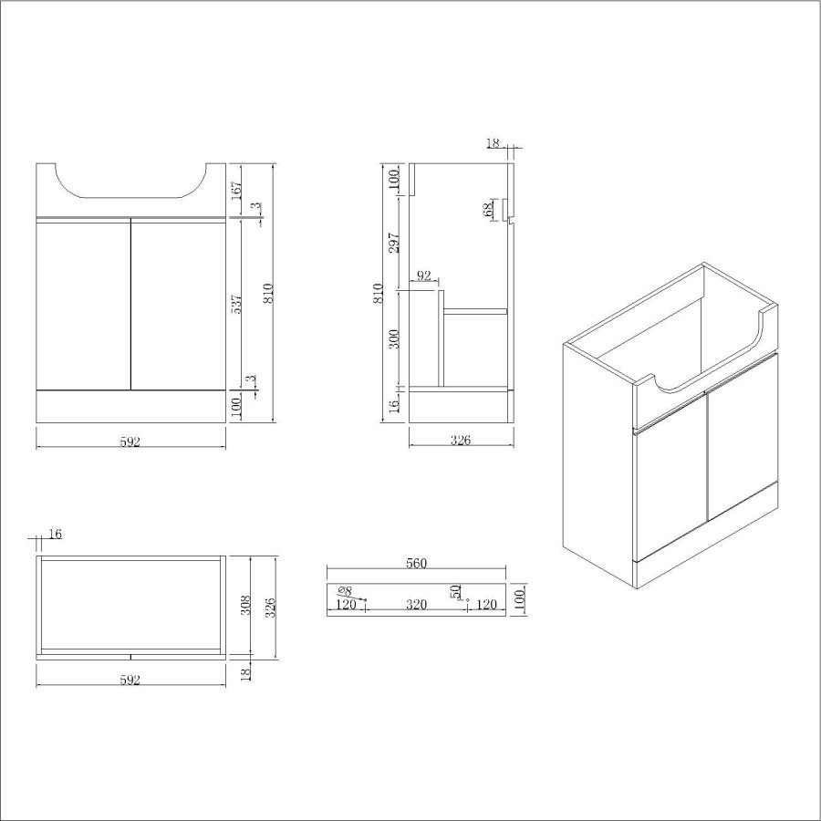Grade A2 - 1100mm White Toilet and Sink Unit Right Hand with Square Toilet and Black Fittings - Bali