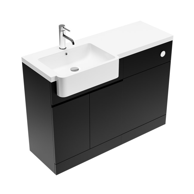 1100mm Black Left Hand Toilet and Sink Unit with Chrome Fittings - Unit & Basin Only - Bali