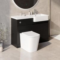 1100mm Black Right Hand Toilet and Sink Unit with Square Toilet and Chrome Fittings - Bali