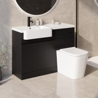 1100mm Black Toilet and Sink Unit Left Hand with Square Toilet Toilet and Black Fittings - Bali
