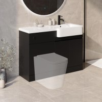 1100mm Black Right Hand Toilet and Sink Unit with Black Fittings - Unit & Basin Only - Bali