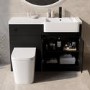 1100mm Black Toilet and Sink Unit Right Hand with Square Toilet and Black Fittings - Bali