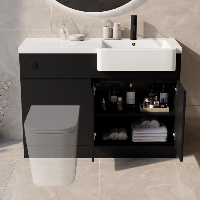 1100mm Black Right Hand Toilet and Sink Unit with Black Fittings - Unit & Basin Only - Bali