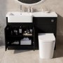 1100mm Black Toilet and Sink Unit Left Hand with Square Toilet and Chrome Fittings - Bali