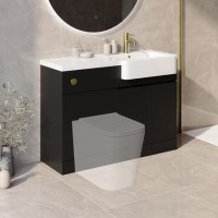 1100mm Black Right Hand Toilet and Sink Unit with Brass Fittings - Unit & Basin Only - Bali