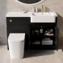 1100mm Black Toilet and Sink Unit Right Hand with Square Toilet and Brass Fittings - Bali