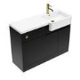1100mm Black Toilet and Sink Unit Right Hand with Square Toilet and Brass Fittings - Bali
