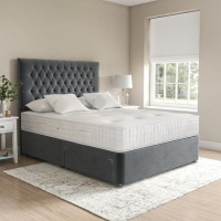 Grey Velvet King Size Divan Bed with 2 Drawers and Chesterfield Headboard - Langston Grey Velvet King Size Divan Bed with 2 Drawers and Chesterfield Headboard - Langston