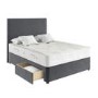 Grey Velvet King Size Divan Bed with 2 Drawers and Plain Headboard - Langston