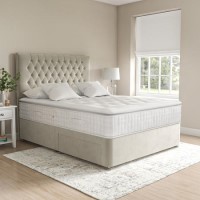Beige Velvet King Super King Divan Bed with 2 Drawers and Chesterfield Headboard - Langston