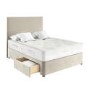 Beige Velvet King Size Divan Bed with 2 Drawers and Plain Headboard - Langston