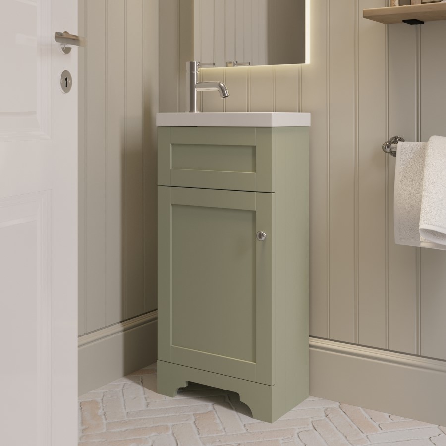 400mm Green Freestanding Cloakroom Vanity Unit with Basin - Baxenden