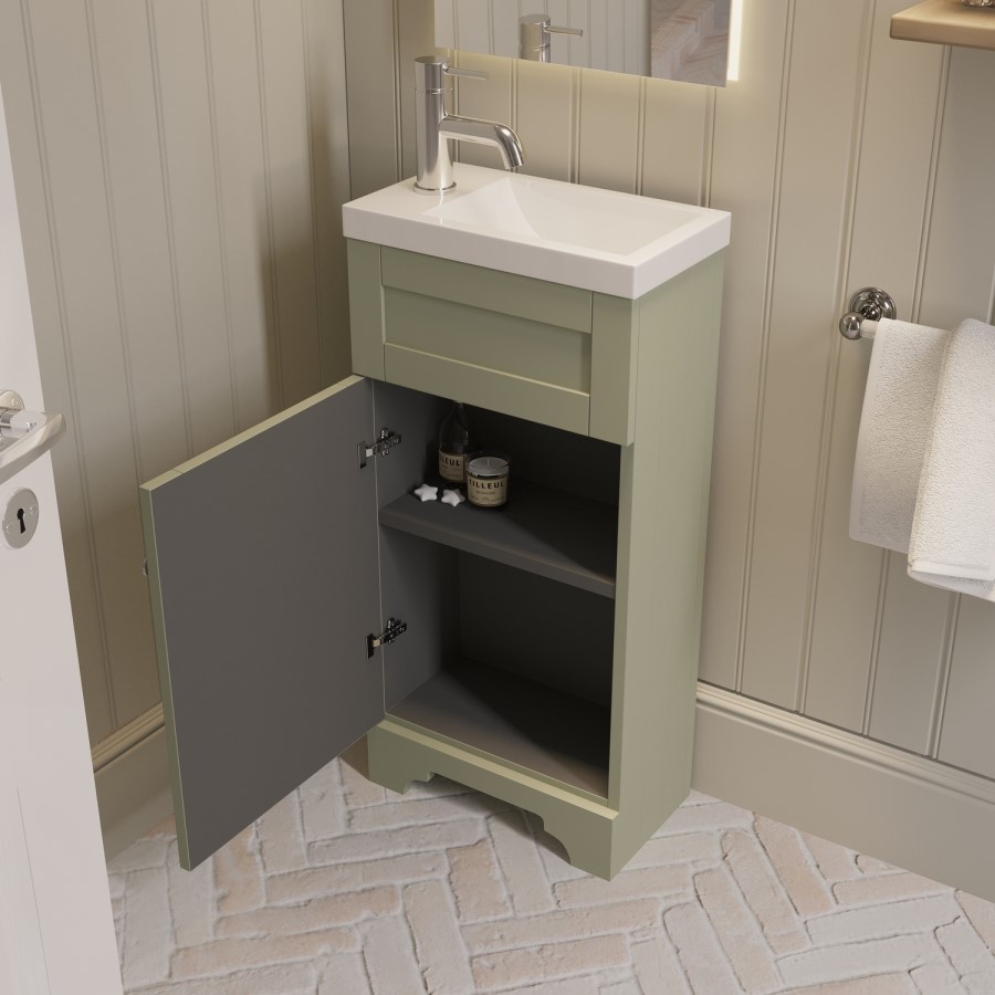 400mm Green Freestanding Cloakroom Vanity Unit with Basin - Baxenden