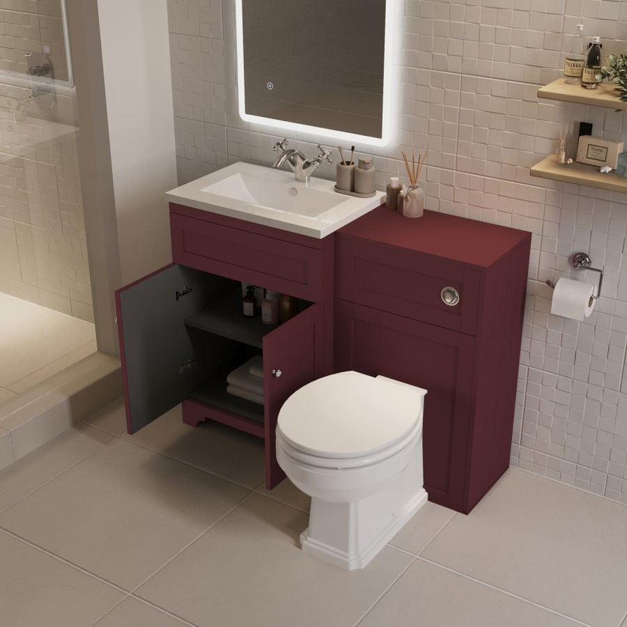 1100mm Burgundy Toilet and Sink Unit with Traditional Toilet - Baxenden