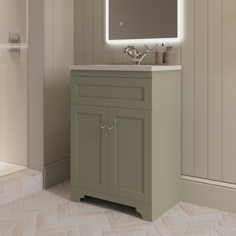 600mm Green Freestanding Vanity Unit with Basin – Baxenden