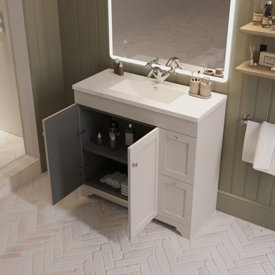 900mm Beige Freestanding Vanity Unit with Basin – Baxenden