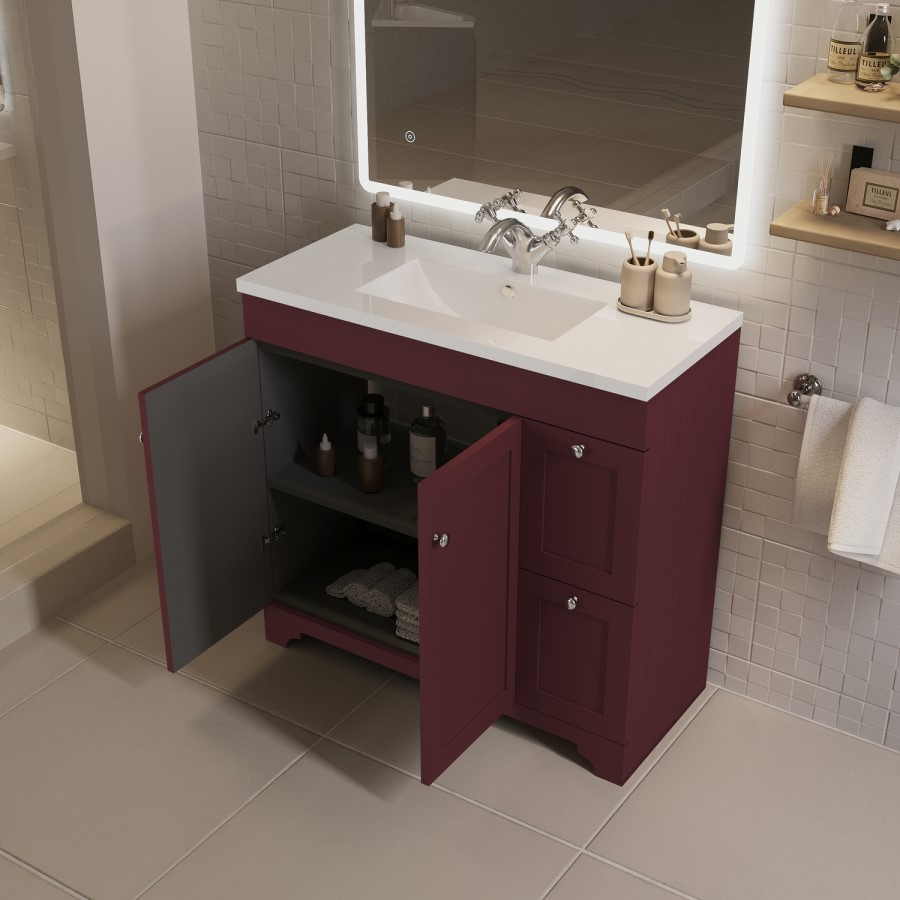 900mm Burgundy Freestanding Vanity Unit with Basin - Baxenden