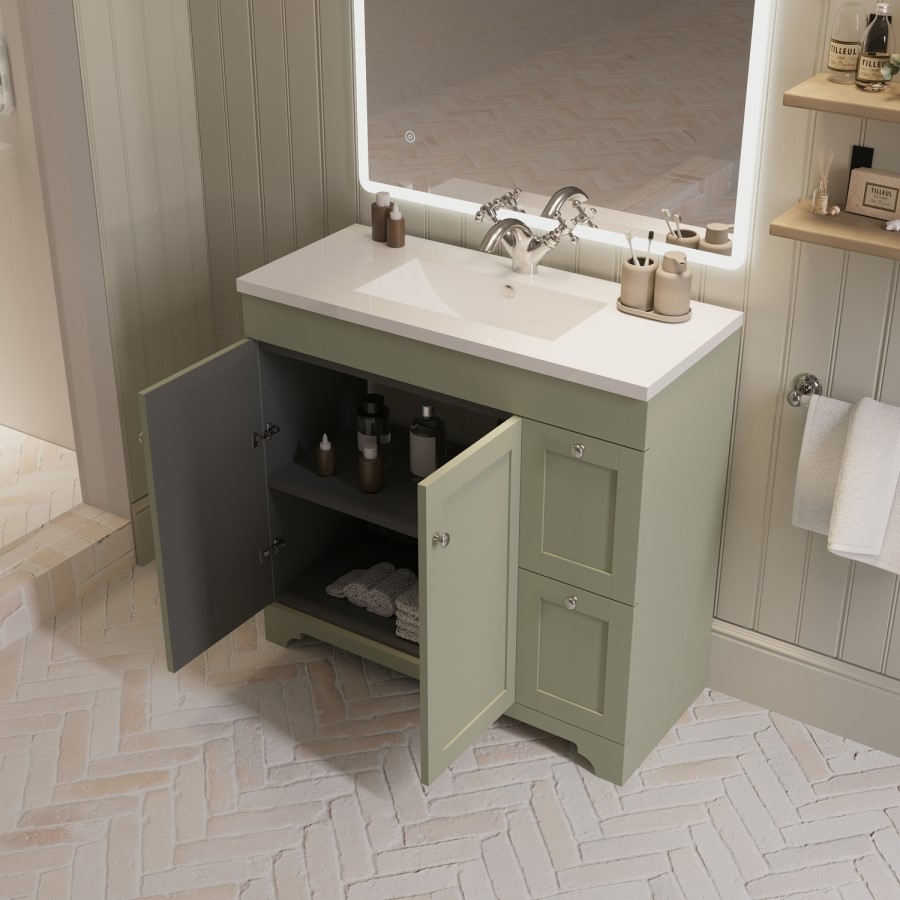 900mm Green Freestanding Vanity Unit with Basin - Baxenden
