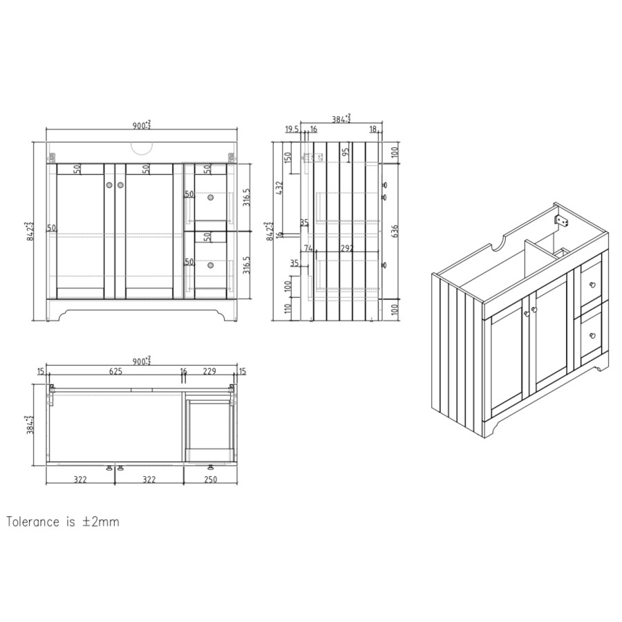 900mm Beige Freestanding Vanity Unit with Basin – Baxenden