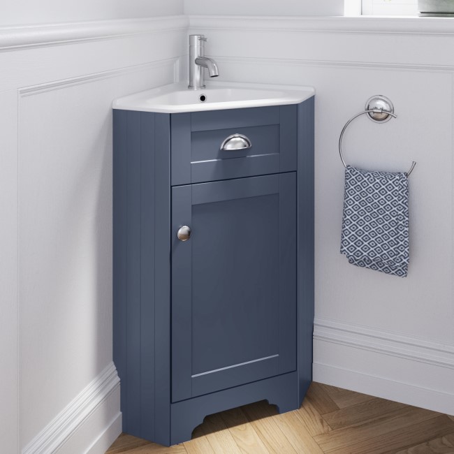 580mm Blue Corner Vanity Unit - Baxenden 