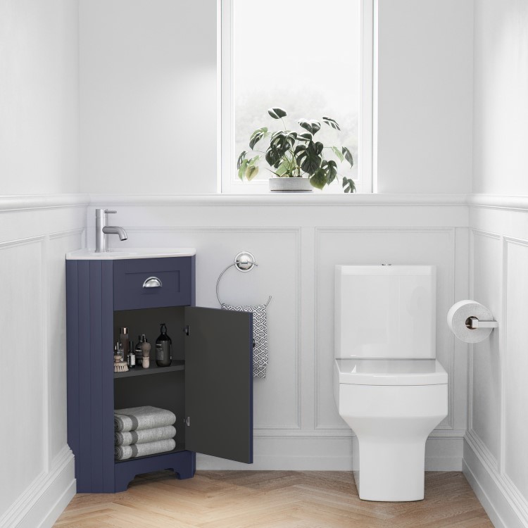 580mm Blue Corner Vanity Unit - Baxenden 