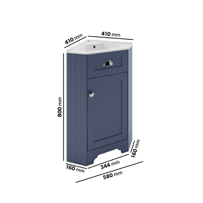 580mm Blue Corner Vanity Unit - Baxenden 